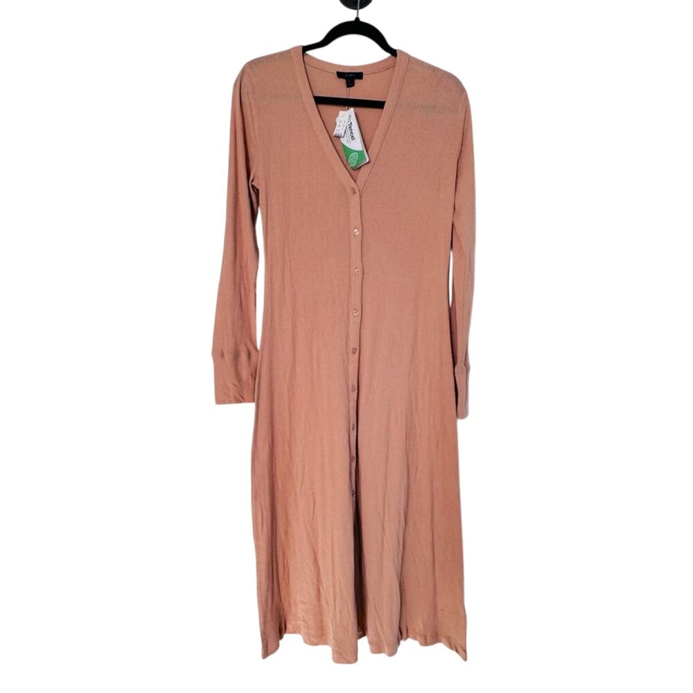 New J.Crew Tencel Ribbed Button Front Long Sleeve Dress L Neutrals NWT Beachy